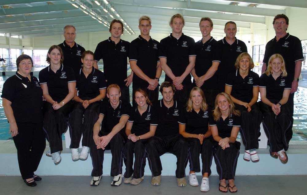 NZ Athens 2004 bound swim team – Hannah McLean, 2nd from left bottom row