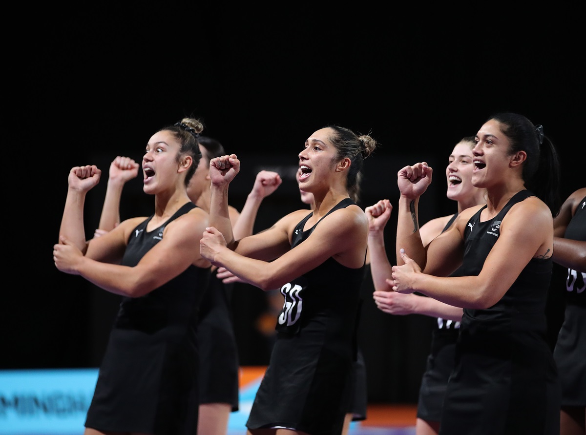 New Zealand Silver Ferns players celebrate victory in the Bronze Medal match with a Haka. New Zealand Silver Ferns v England Netball bronze medal match at The NEC Centre, Birmingham, England on Sunday 7 August 2022. Birmingham 2022 Commonwealth Games. © Matthew Impey / www.photosport.nz