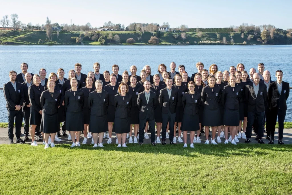Seah Taylor (front row, first from left) with the team before heading to the Tokyo Olympics.