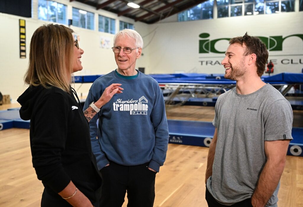 Dylan Schmidt training in Auckland with coach Angie Dougal who has received a Prime Minister’s Scholarship through HPSNZ to enable her to bring Canadian trampolining coach Dave Ross to NZ.