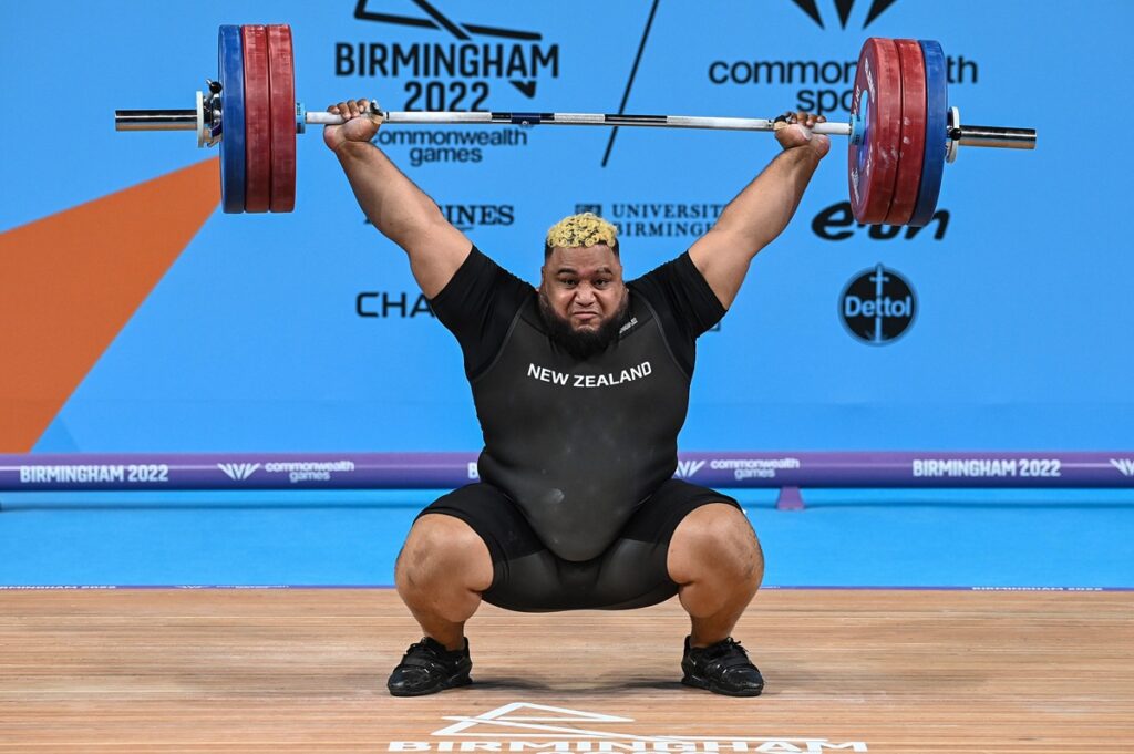 David Liti of New Zealand during the Men's 109+ kg Weightlifting Final at The NEC Hall, Birmingham, England on Wednesday 3 August 2022. Birmingham 2022 Commonwealth Games. © Photo: Andrew Cornaga / www.photosport.nz