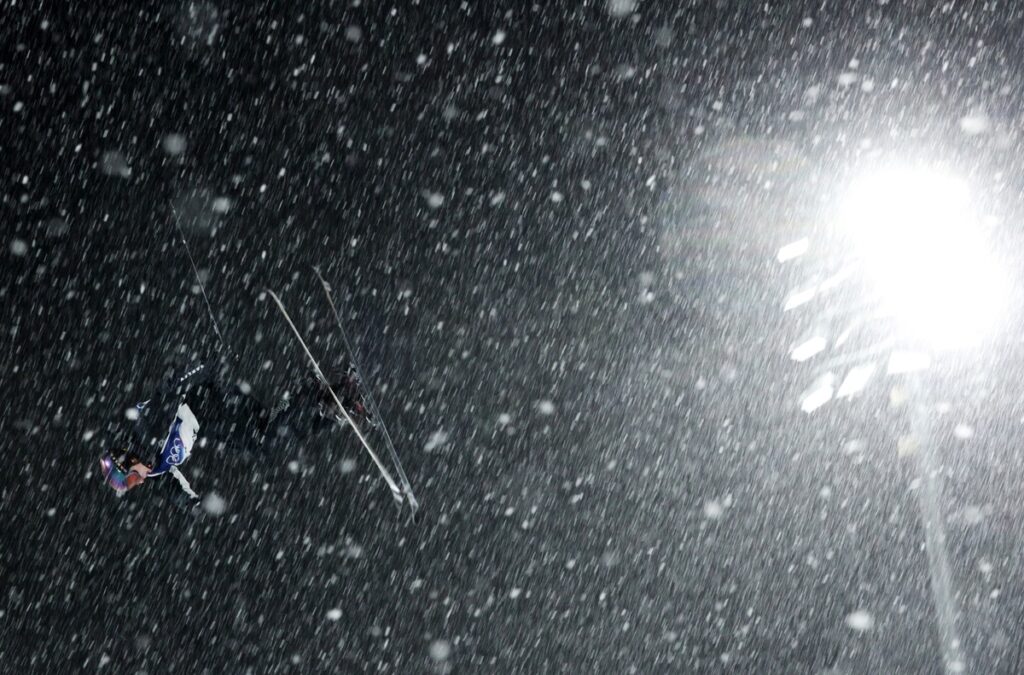 LIVIGNO, ITALY - FEBRUARY 17: Luca Harrington of Team New Zealand competes in run two of the Men's Freeski Big Air Final on day eleven of the Milano Cortina 2026 Winter Olympic games at Livigno Air Park on February 17, 2026 in Livigno, Italy. (Photo by Adam Pretty/Getty Images)