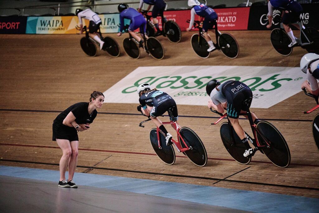 Coach watching over cyclists